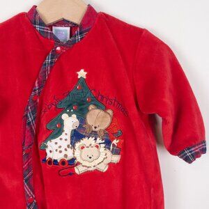 Vintage Y2K Little Me Baby's First Christmas Tree Toys Velour Footie Red Baby 6m